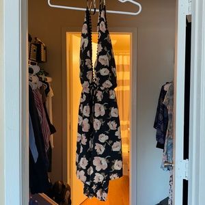 Rose patterned open back romper